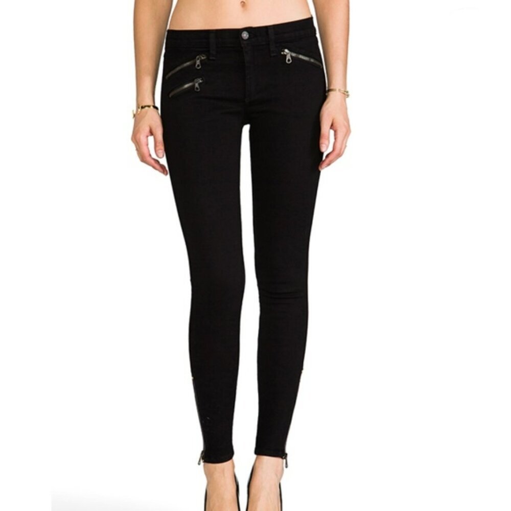 Rag & Bone Skinny Slim Zipper Black Jeans in Equestrian